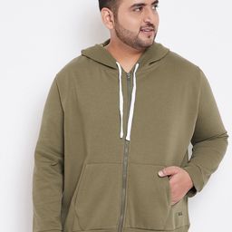Instafab Plus Men Olive Green Solid Hooded Sweatshirt-51