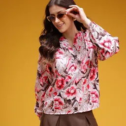 HERE&NOW Floral Print Mandarin Collar Raglan Sleeves Top-image-66