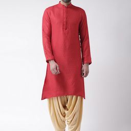 KISAH Men Red Self Design Kurta with Patiala-image-31