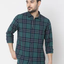 SPYKAR Pure Cotton Slim Fit Tartan Checked Casual Shirt-picture-15