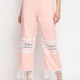 OTORVA Women Rayon  Peach-Coloured & White Straight Fit Self Design Parallel Trousers-picture-7