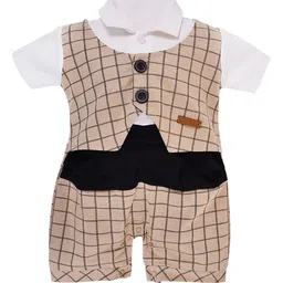 Wish Karo Boys Cream-Coloured & Black Checked Rompers-picture-31