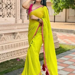 VRAGI Embroidered Gotta Patti Pure Georgette Saree-picture-26