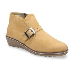 VALIOSAA Women Beige Solid Heeled Boots-image-6