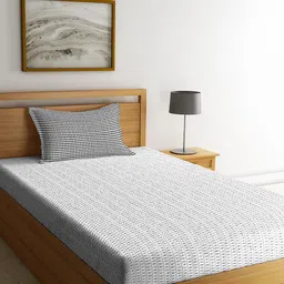 Portico New York White & Black Geometric 144 TC Cotton Queen Bedsheet with 1 Pillow Cover-image-5
