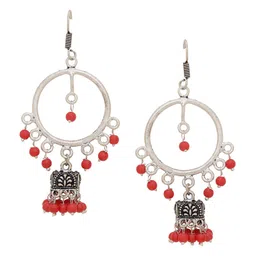Silvermerc Designs Oxidised Orange Silver-Plated Beaded Circular Drop Earrings-picture-17