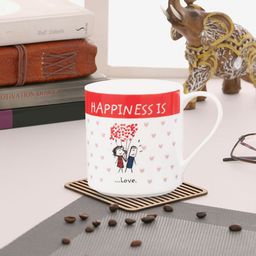 CLAY CRAFT Set of 2 White & Red Printed Ceramic Mugs-44