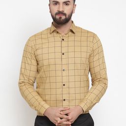JAINISH Men Beige & Black Regular Fit Checked Casual Shirt-image-23