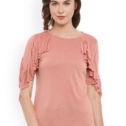 Belle Fille Women Peach-Coloured Solid Top with Ruffled Detail-picture-29