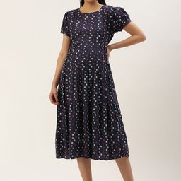 Nejo Print Puff Sleeve Maternity A-Line Dress-image-3
