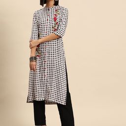all about you Embroidered Thread Work & Checked Indie Prints Liva Kurta-picture-41