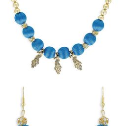 AKSHARA Girls Gold-Plated Blue Beaded Handcrafted Jewellery Set-image-70