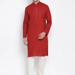 VASTRAMAY Men Maroon Pure Cotton Kurta with Churidar-image-15