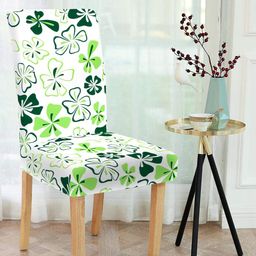 Cortina Set Of 4 White & Green Printed Chair Covers-10