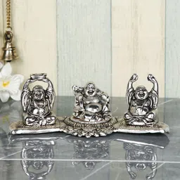 CraftVatika Silver Toned Laughing Buddha Idol Showpiece-image-41