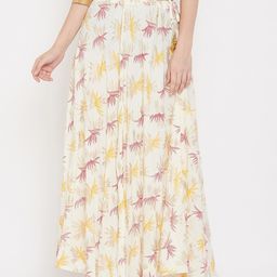 Clora Creation Women Cream-Coloured & Pink Printed Flared Maxi Skirt-6