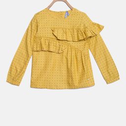 Blue Giraffe Girls Yellow Printed Top-image-15