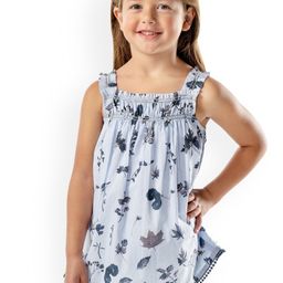 Cherry Crumble Girls Blue Floral Printed Smocked A-Line Top-picture-5