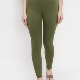 TAG 7 Women Olive Green Solid Ankle-Length Leggings-image-57