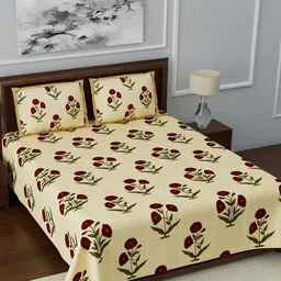 LIVING ROOTS Beige & Maroon Floral 210 TC Cotton 1  Queen Bedsheet with 2 Pillow Covers-image-46