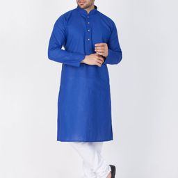 VASTRAMAY Men Solid Blue And White Cotton Kurta with Churidar-54