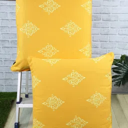 Soumya Yellow Set of 2 Ethnic Motifs Square Cushion Covers-18