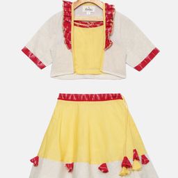 Tutus By Tutu Girls Yellow & Cream-Coloured Solid Lehenga & Blouse with Jacket-image-13