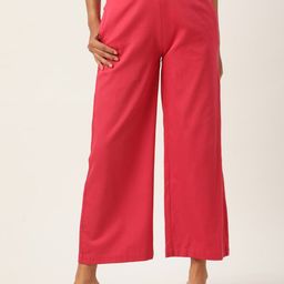 ROOTED Women Pink Solid Trousers-image-120