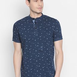Basics Men Navy Blue Printed Polo Collar T-shirt-image-47
