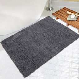 Saral Home Charcoal Grey Solid Microfibre Anti-Skid Bath Rug-3