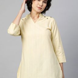 Cottinfab Yellow Striped Pure Cotton Kurti-50