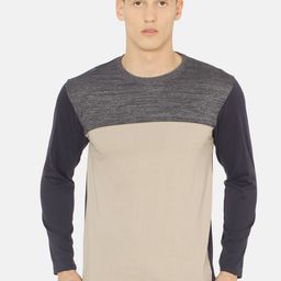 ARISE Men Beige Colourblocked Round Neck Pure Cotton T-shirt-image-89