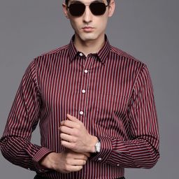 Louis Philippe Maroon & Blue Striped Pure Cotton Slim Fit Formal Shirt-image-53