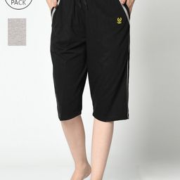 VIMAL JONNEY Women Black & Grey Set of 2 Lounge Shorts-image-93