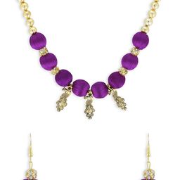 AKSHARA Gold-Plated Purple & White Stone-Studded Beaded Handcrafted Jewellery Set-17