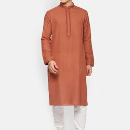 Louis Philippe Men Orange Embroidered Kurta with Pyjamas-image-21