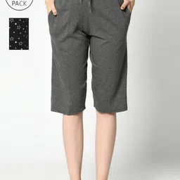 VIMAL JONNEY Women Grey & Black Pack of 2 Lounge Shorts-picture-5