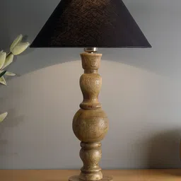 Homesake Black & Beige Solid Handcrafted Wood Bubble Bedside Lamp-48