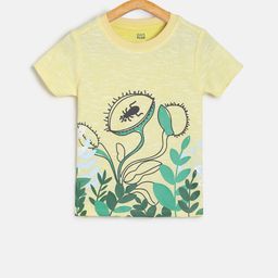 MINI KLUB Boys Yellow Printed Round Neck Pure Cotton T-shirt-image-76