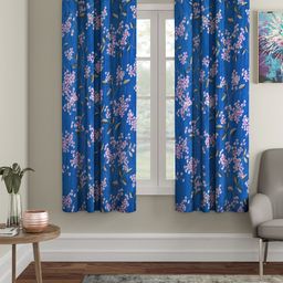 Cortina Blue Set of 2 Floral Printed Window Curtains-22