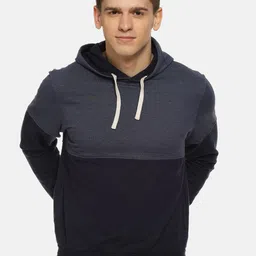 Campus Sutra Men Blue & Black Colourblocked Hooded Sweatshirt-picture-24