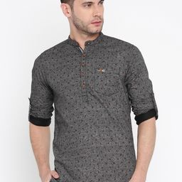 The Indian Garage Co Men Black Printed Straight Kurta-image-94