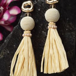 Madame Rose Gold-Plated Beige Tasselled Contemporary Drop Earrings-45