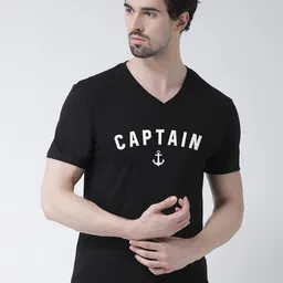 Friskers Men Black Printed V-Neck T-shirt-image-91