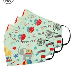 Tossido Kids 3 Pcs Green Printed 3-Ply Reusable Cloth Masks-17