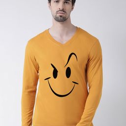 Friskers Men Mustard Yellow Printed V-Neck T-shirt-image-90