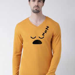 Friskers Men Yellow Printed V-Neck T-shirt-image-91