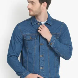 Kotty Men Blue Solid Denim Jacket-image-31