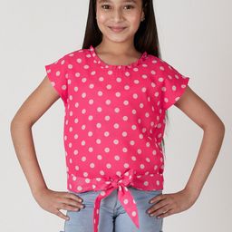 CACA CINA Girls Pink Printed  Polka Dotted Top-image-8
