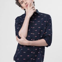 HIGHLANDER Men Navy Blue Slim Fit Printed Casual Shirt-image-28